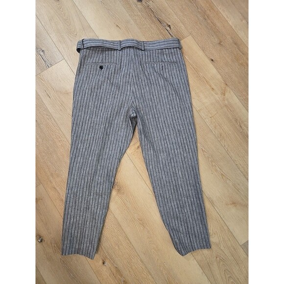 Express Career Unisex Ankle Pants 36x25 Striped Gray Belted Linen Blend Stretch - Picture 5 of 8
